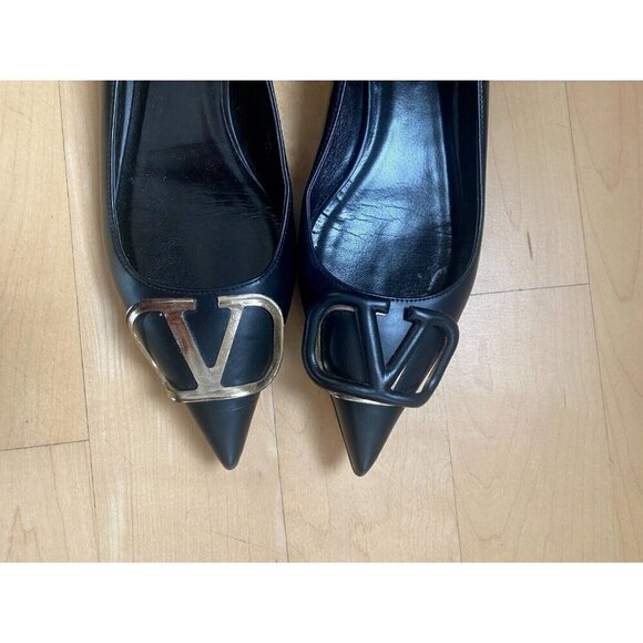 Valentino black slip on flats women sz 36 pointed toe FLAW VLogo - Picture 3 of 8